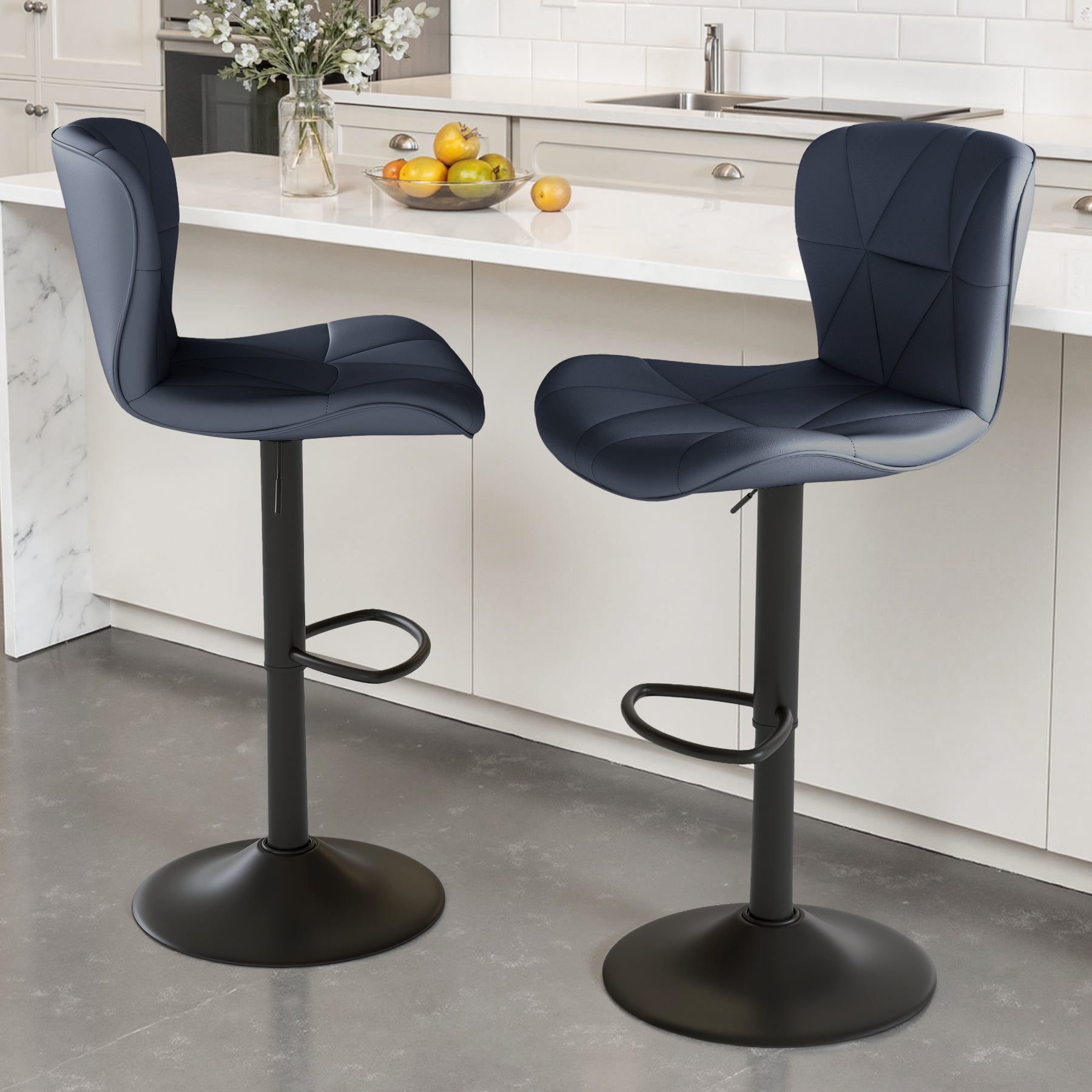 Daluvenix Modern Bar Stools Set of 1/2/3/4, Adjustable Swivel Counter Height Bar Chairs with Back, Faux Leather Upholstered for Kitchen Island