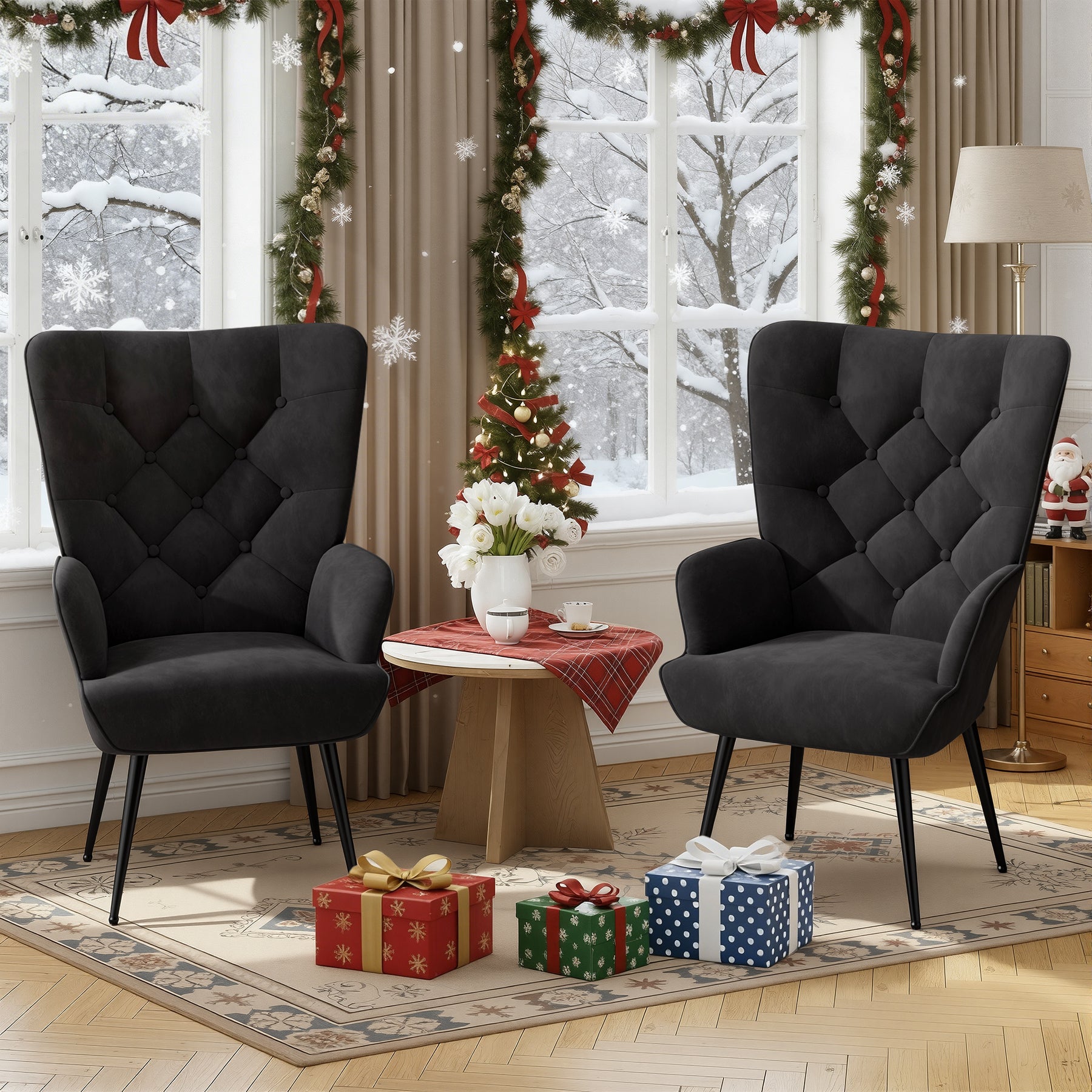 Daluvenix Adjustable Legs Accent Chair, Velvet/Leather Upholstery, High Wide Armrest & Thick Pad, 300LBS Weight Capacity Single Sofa