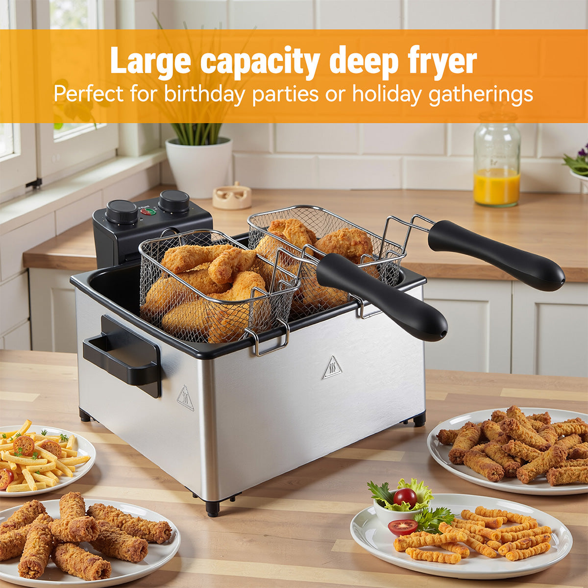 Daluvenix Electric Deep Fryer, 3L/5L Capacity with A Frying Basket, 1700W Power, Time & Temperature Control, Stainless Steel, Dishwasher Safe Lid & Baskets, Home Use Fryer with View Window & Odor
