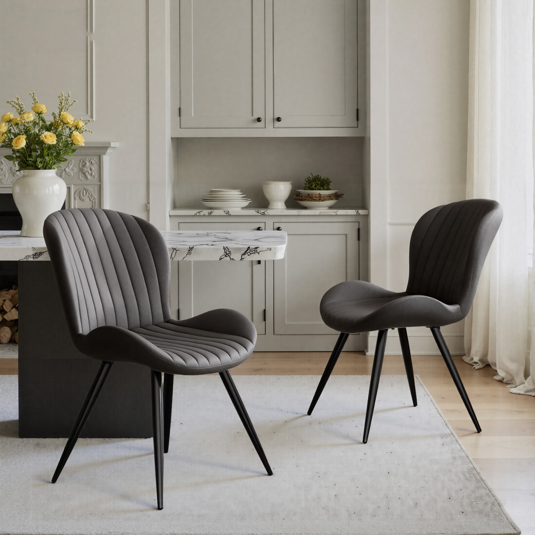 Daluvenix Modern Dining Chairs Set of 2/4 Upholstered Comfy Fabric Kitchen & Dining Room Chairs with Metal Legs & Thick Cushions for Living Room