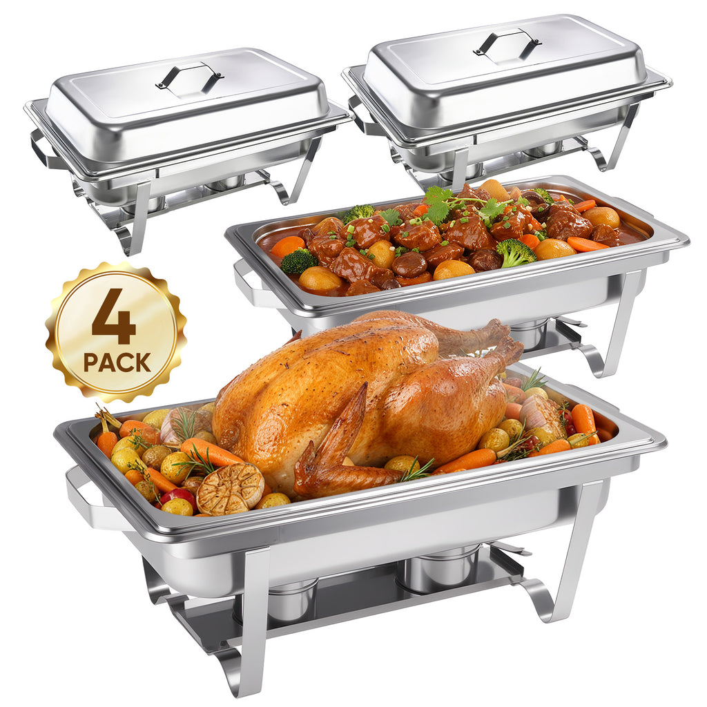 Daluvenix 4 Pack Chafing Dish Full Set 8QT Stainless Steel Rectangular Catering Chafer