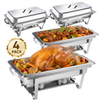 Daluvenix 4 Pack Chafing Dish Full Set 8QT Stainless Steel Rectangular Catering Chafer