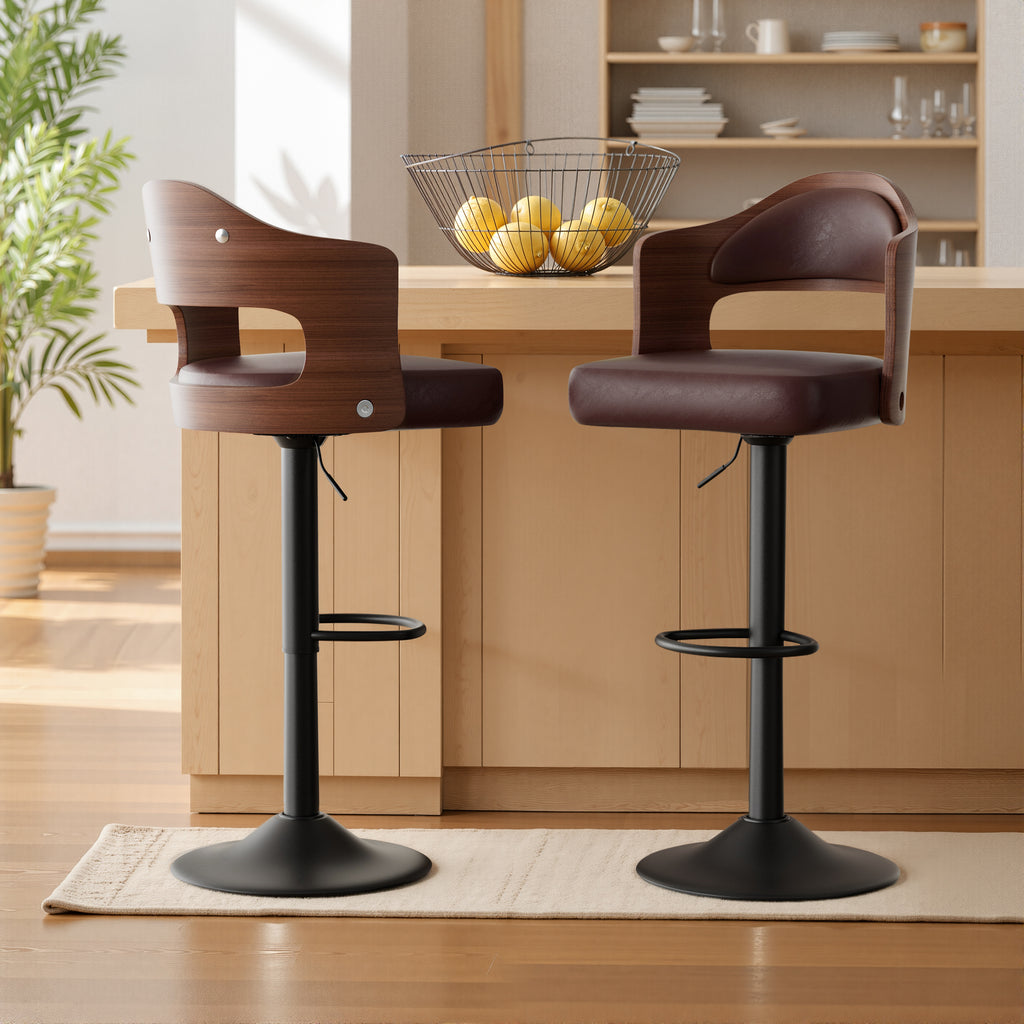 Daluvenix Swivel Bar Stools Set of 2/4, Wooden Kitchen Bar Chairs with Back, PU Leather Counter Height Barstools for Kitchen Island