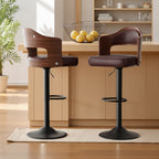 Daluvenix Swivel Bar Stools Set of 2/4, Wooden Kitchen Bar Chairs with Back, PU Leather Counter Height Barstools for Kitchen Island