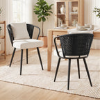 Daluvenix Rattan Dining Chairs Set of 2 Accent Chairs with Rattan Backrest & Teddy Fleece Fabric Cushion