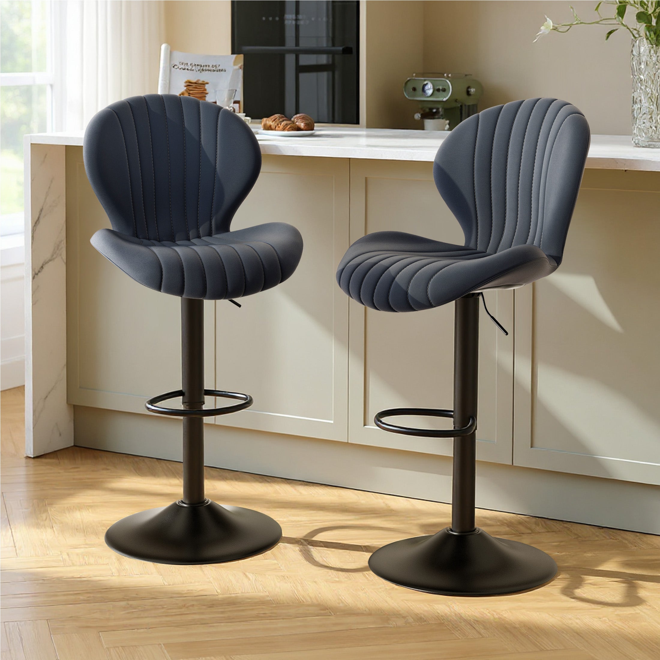 Daluvenix Swivel Bar Stools Set of 1/2/3/4 with Back, Adjustable Counter Height Bar Chairs with Heavy Duty Metal Base for Kitchen Island Dining Room Pub