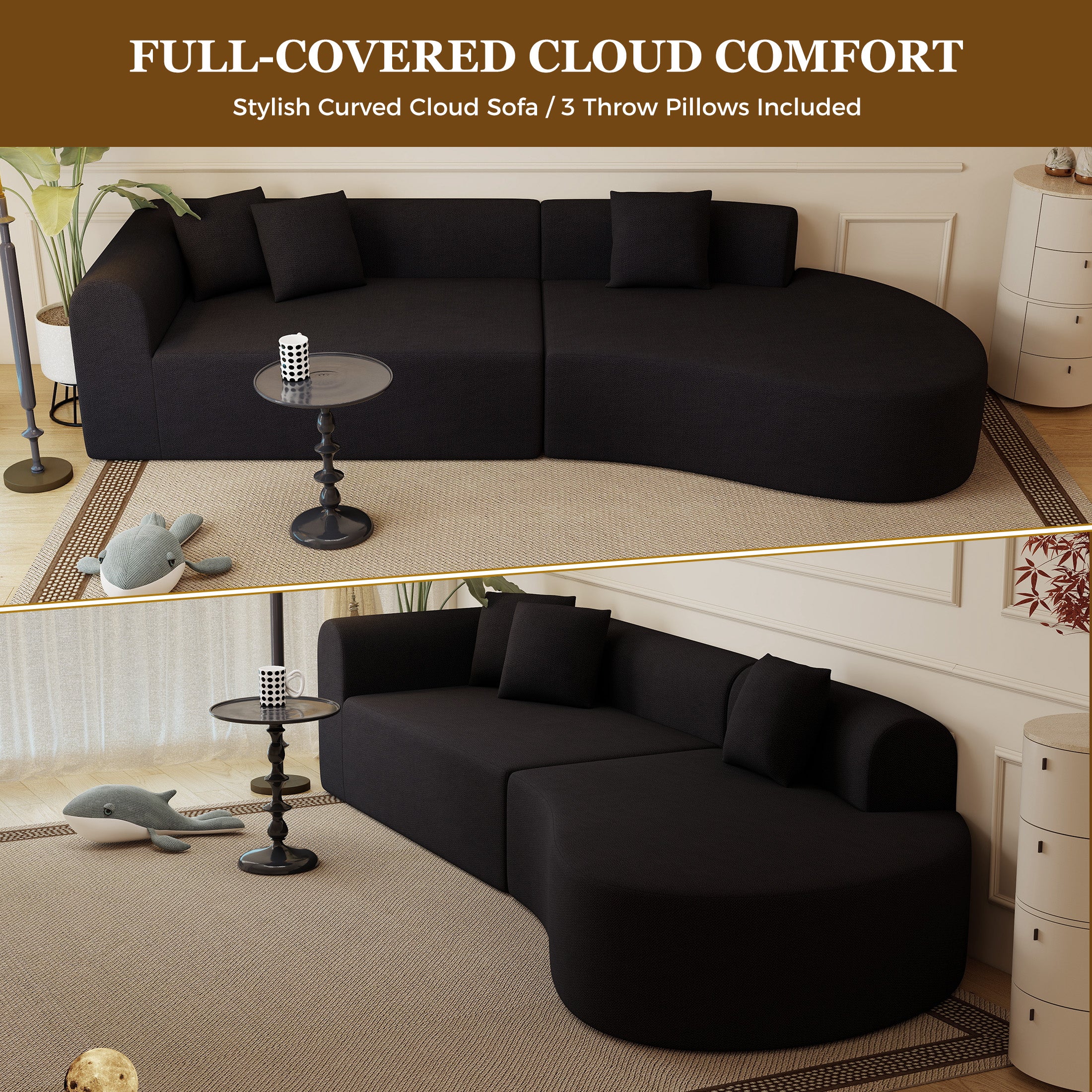 Daluvenix Modern Curved Sofa 126'' Oversized Boneless Cloud Sectional Couch