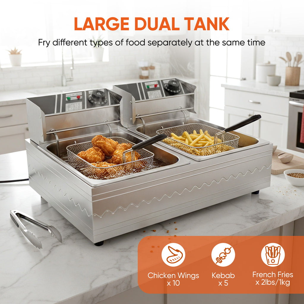 Daluvenix Commercial Deep Fryer with Basket Professional Electric Countertop Deep Fryer