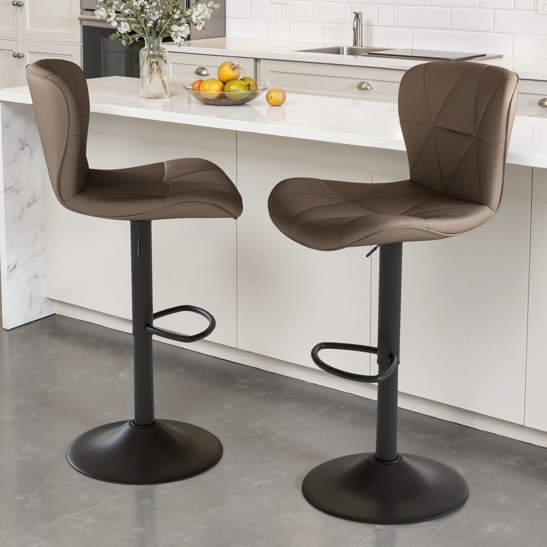 Daluvenix Modern Bar Stools Set of 1/2/3/4, Adjustable Swivel Counter Height Bar Chairs with Back, Faux Leather Upholstered for Kitchen Island