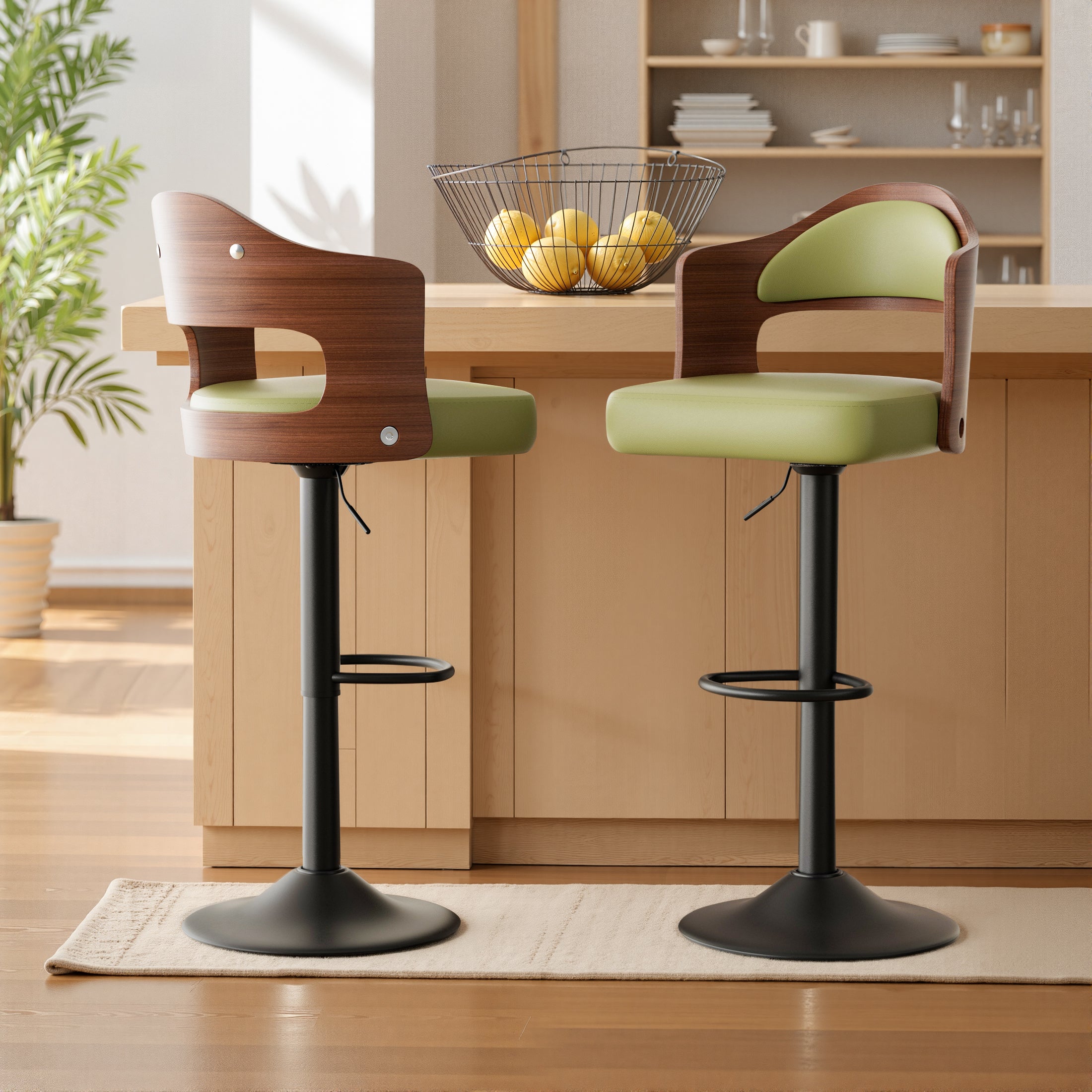 Daluvenix Swivel Bar Stools Set of 2/4, Wooden Kitchen Bar Chairs with Back, PU Leather Counter Height Barstools for Kitchen Island