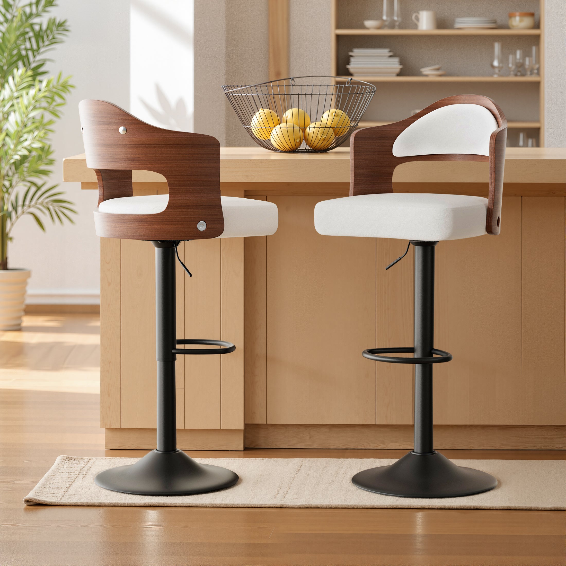 Daluvenix Swivel Bar Stools Set of 2/4, Wooden Kitchen Bar Chairs with Back, PU Leather Counter Height Barstools for Kitchen Island