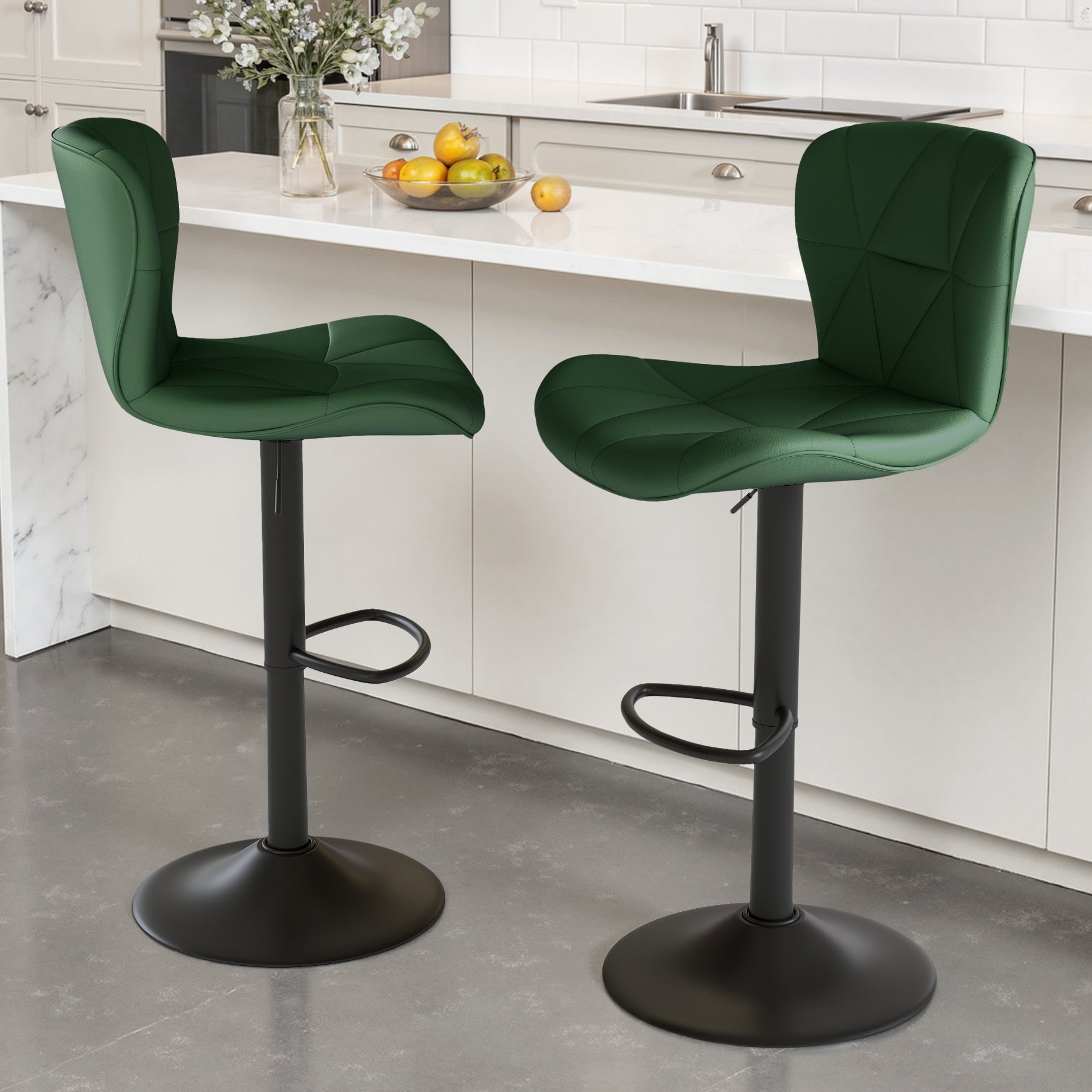 Daluvenix Modern Bar Stools Set of 1/2/3/4, Adjustable Swivel Counter Height Bar Chairs with Back, Faux Leather Upholstered for Kitchen Island