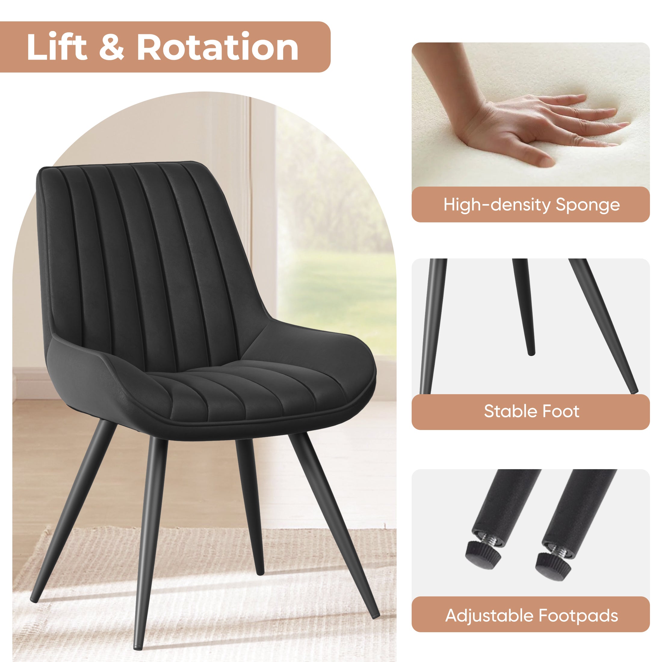 Daluvenix Modern Dining Chairs Set of 2/4, Upholstered Fabric Comfy Kitchen Dining Chairs with Metal Legs & Thick Cushions for Dining Living Room