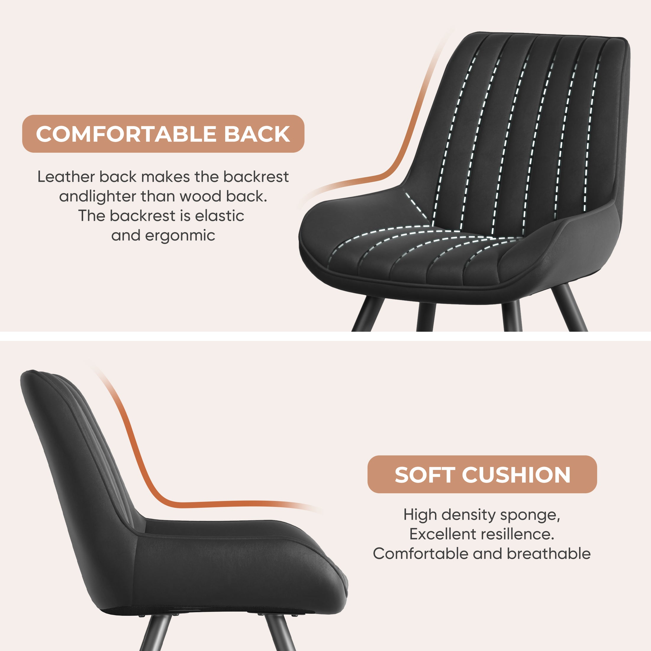 Daluvenix Modern Dining Chairs Set of 2/4, Upholstered Fabric Comfy Kitchen Dining Chairs with Metal Legs & Thick Cushions for Dining Living Room