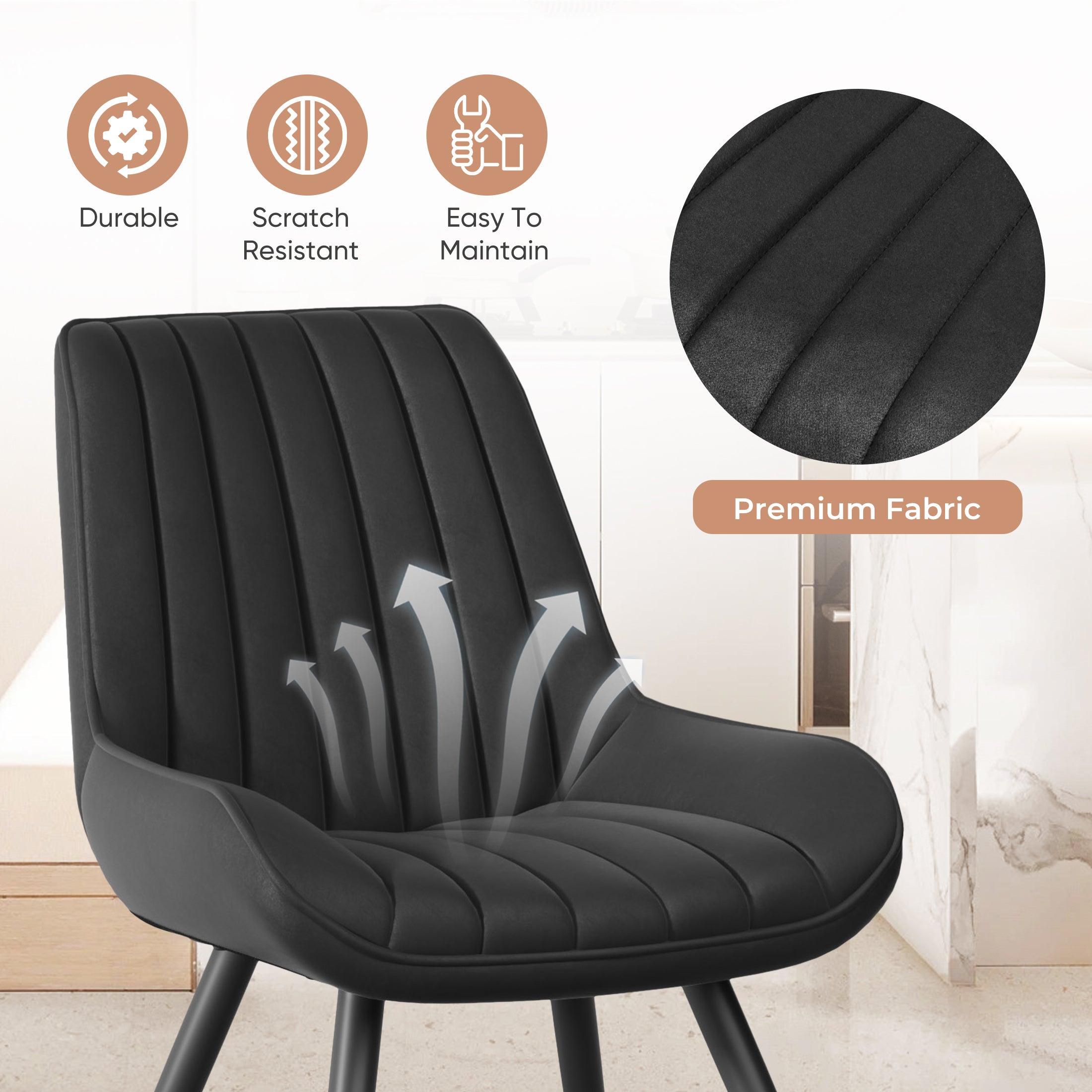 Daluvenix Modern Dining Chairs Set of 2/4, Upholstered Fabric Comfy Kitchen Dining Chairs with Metal Legs & Thick Cushions for Dining Living Room