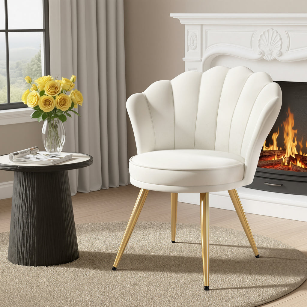 Daluvenix Velvet Accent Chair with Gold Metal Legs, Shell Design Vanity Makeup Chair for Living room, Modern Upholstered Guest Chair
