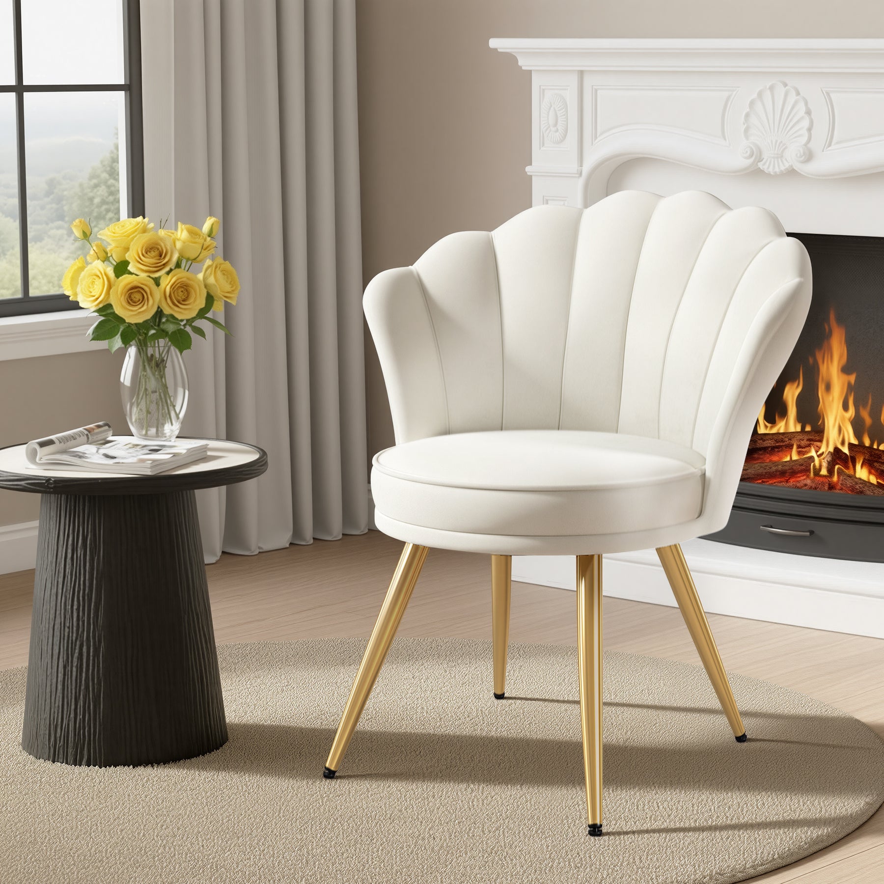 Daluvenix Velvet Accent Chair with Gold Metal Legs, Shell Design Vanity Makeup Chair for Living room, Modern Upholstered Guest Chair
