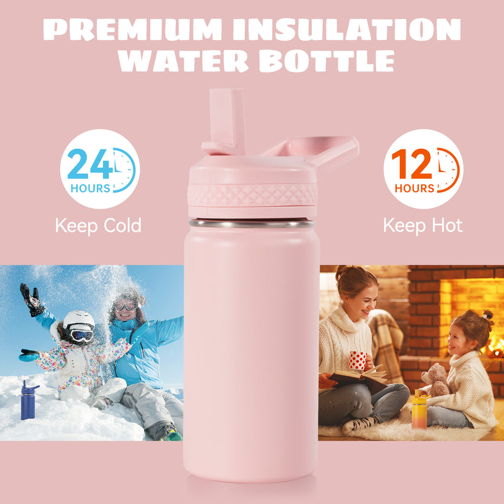 Daluvenix 12 oz Kids Water Bottle, Toddler Water Bottle 2-in-1 Straw and Chug, Stainless Steel Insulated Bottle for Kids, BPA-Free, Leak-Proof