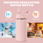 Daluvenix 12 oz Kids Water Bottle, Toddler Water Bottle 2-in-1 Straw and Chug, Stainless Steel Insulated Bottle for Kids, BPA-Free, Leak-Proof