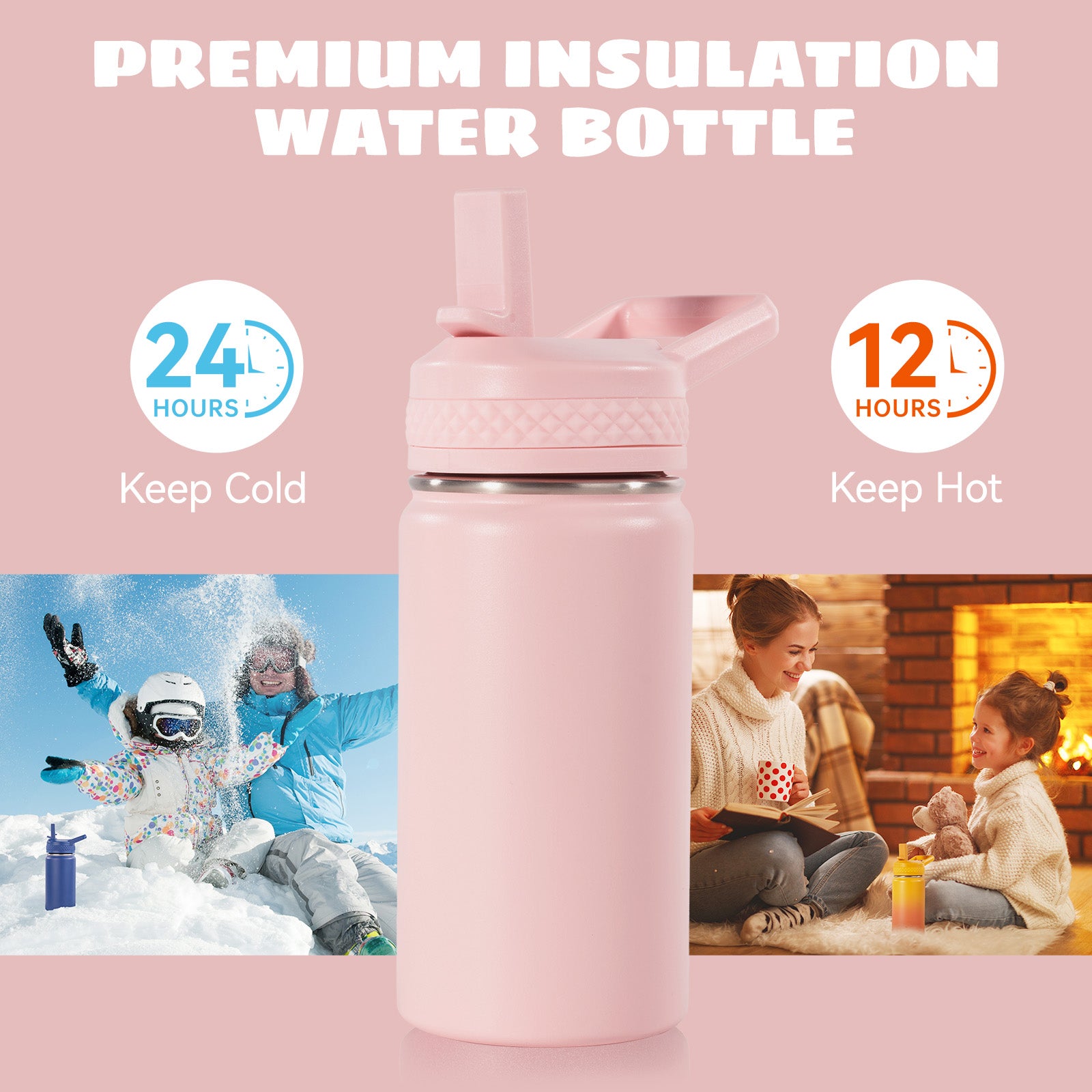 Daluvenix 12 oz Kids Water Bottle, Toddler Water Bottle 2-in-1 Straw and Chug, Stainless Steel Insulated Bottle for Kids, BPA-Free, Leak-Proof