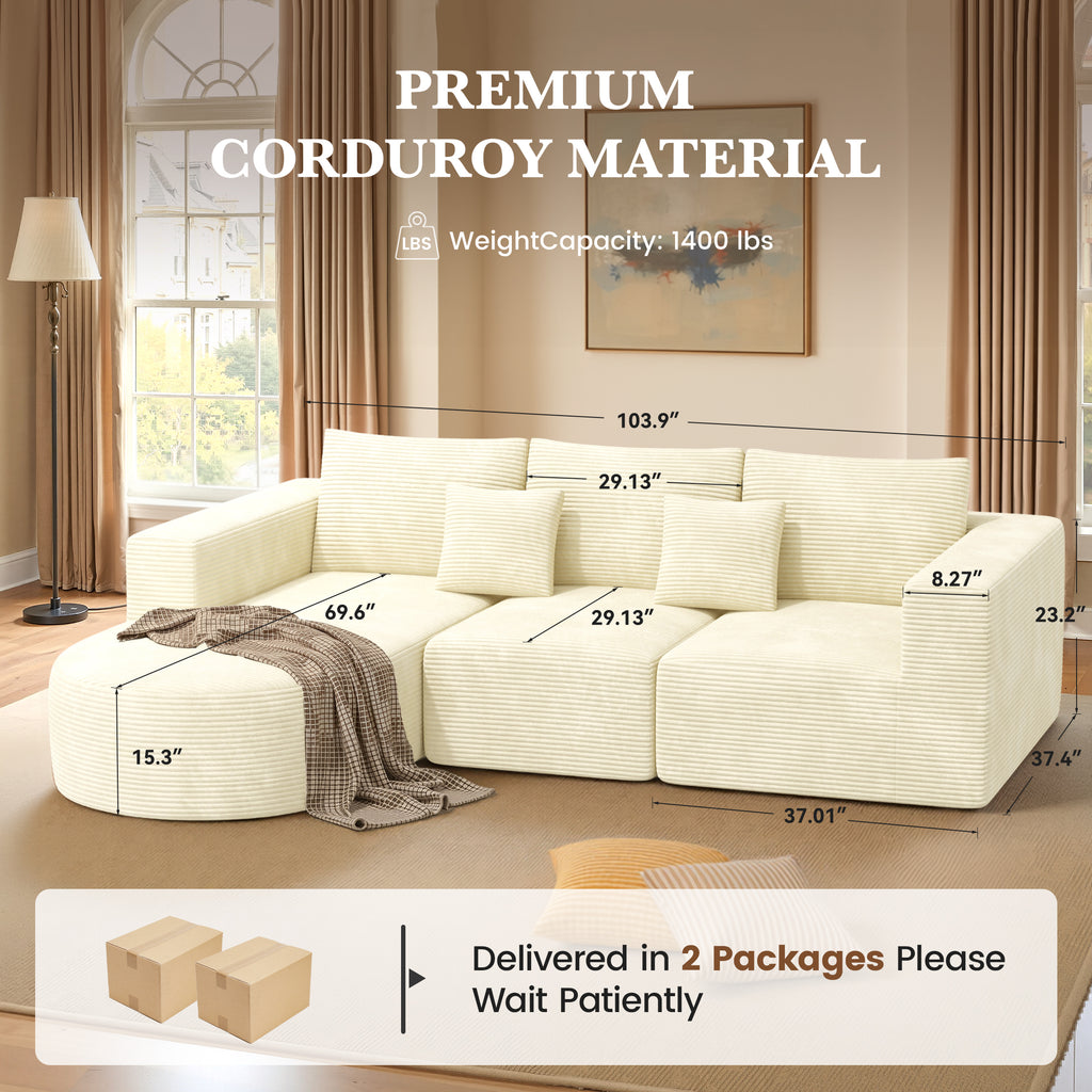 Daluvenix 104” Modular Sectional Sofa L-Shape Couch with Chaise