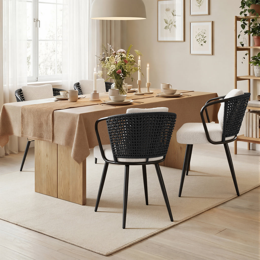 Daluvenix Rattan Dining Chairs Set of 2 Accent Chairs with Rattan Backrest & Teddy Fleece Fabric Cushion