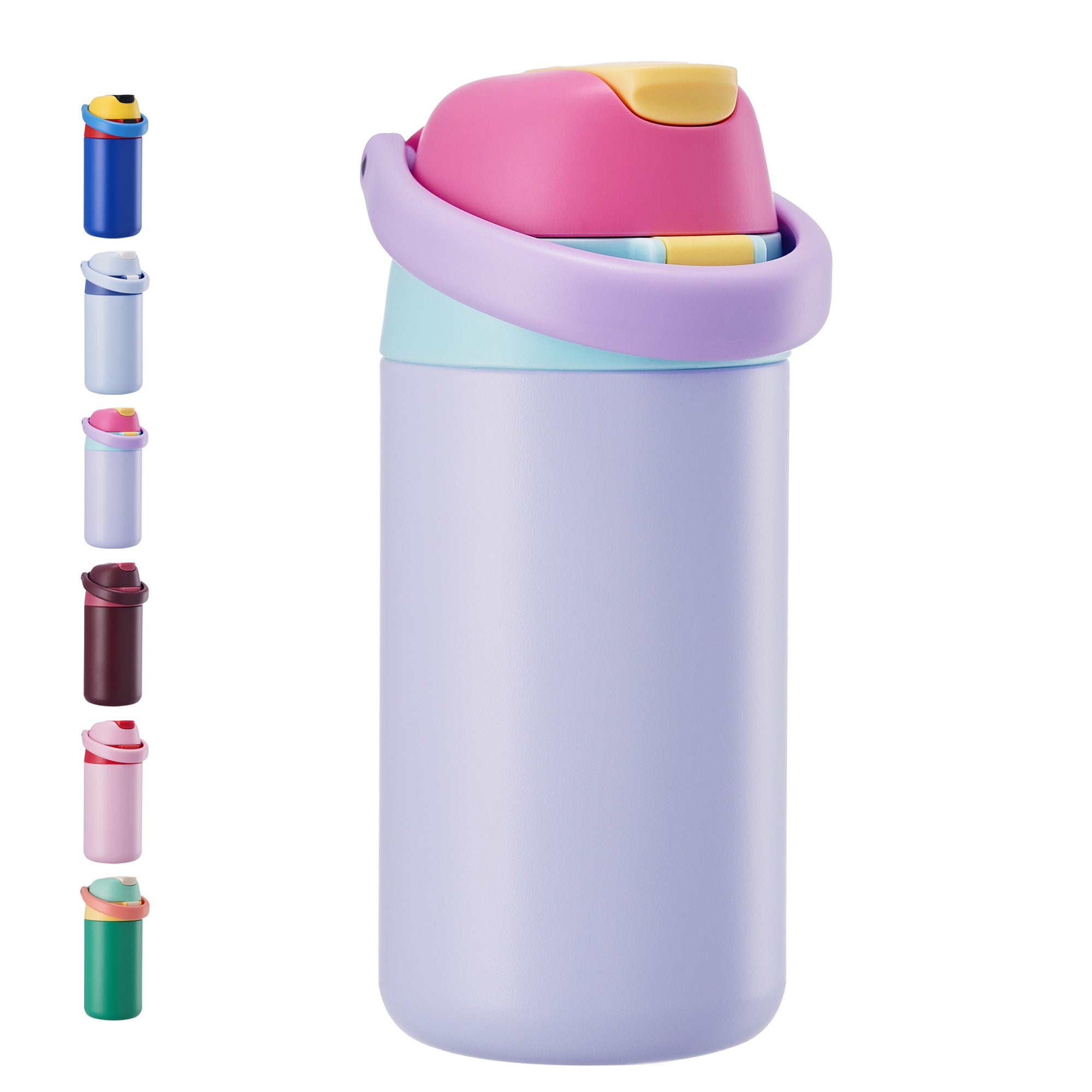 Daluvenix 14oz Kids Insulated Water Bottle with Straw Lids, 2-in-1 Straw and Chug Water Bottle for kids for Sports and School, Leakproof Stainless Steel Toddler Water Bottle BPA Free