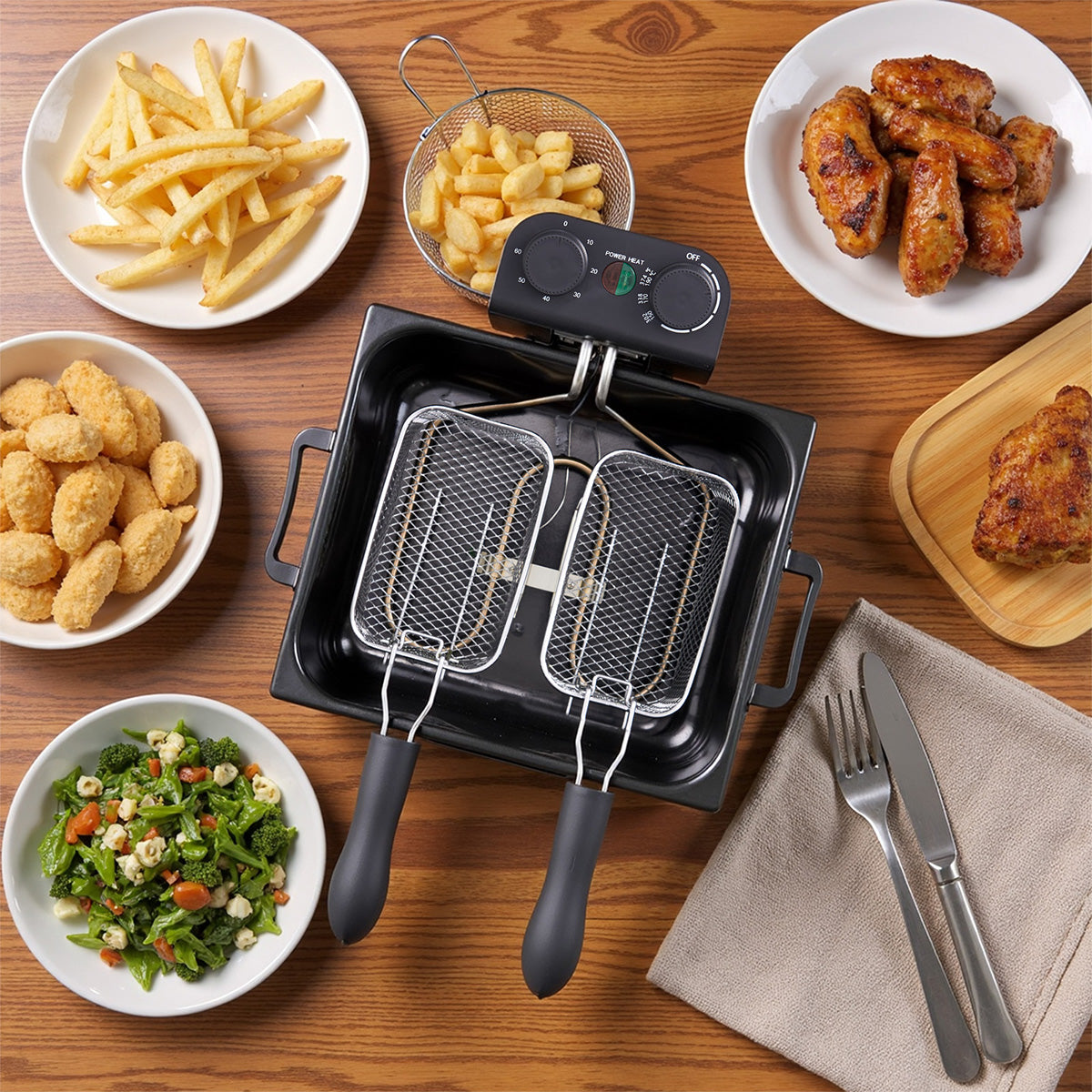 Daluvenix Electric Deep Fryer, 3L/5L Capacity with A Frying Basket, 1700W Power, Time & Temperature Control, Stainless Steel, Dishwasher Safe Lid & Baskets, Home Use Fryer with View Window & Odor
