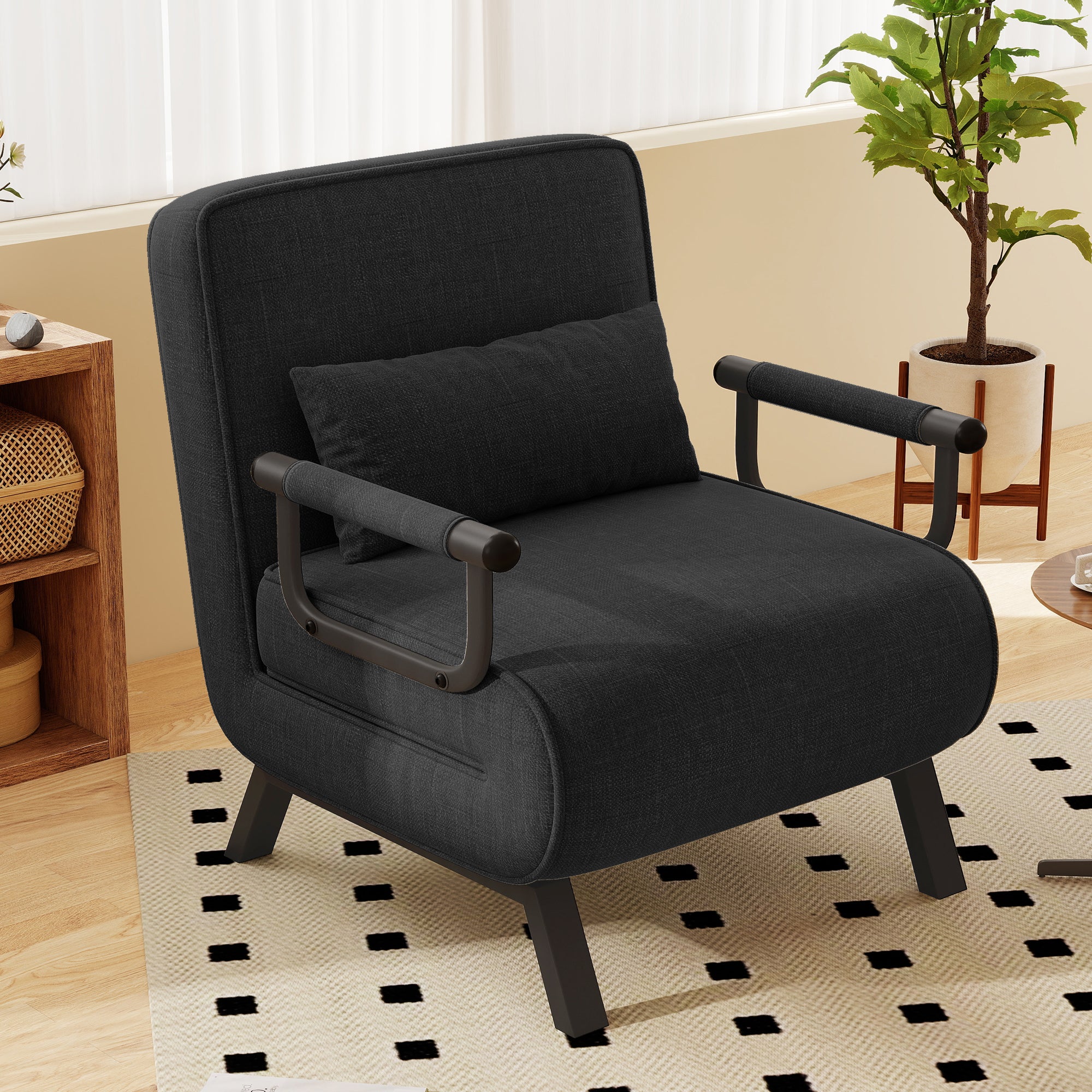 Daluvenix 4 in 1 Convertible Sofa Bed Sleeper Chair with a Pillow, 5 Position Modern Single Person Chaise Lounge Couch , Linen Folding Bed for Living Room Office