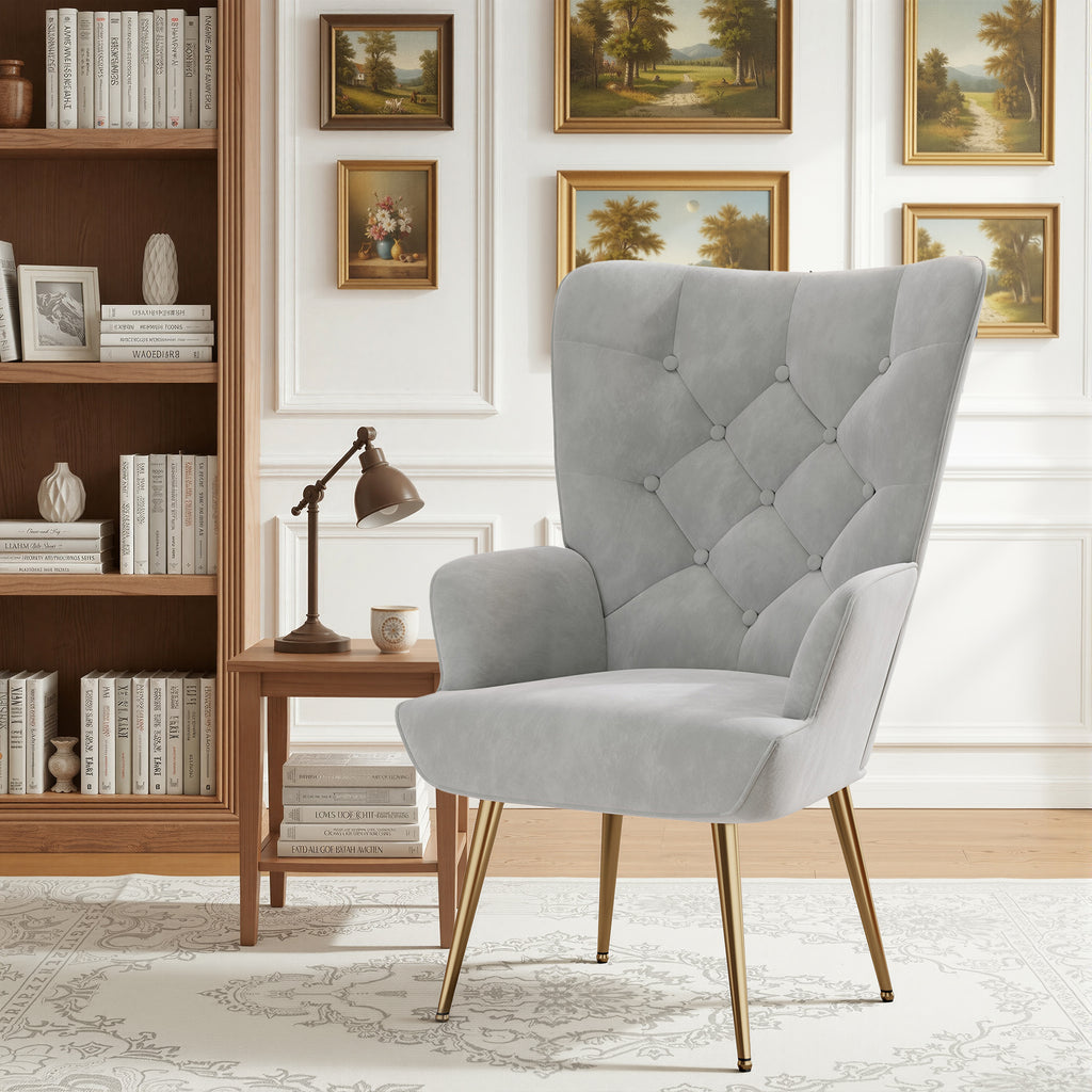 Daluvenix Adjustable Legs Accent Chair, Velvet/Leather Upholstery, High Wide Armrest & Thick Pad, 300LBS Weight Capacity Single Sofa