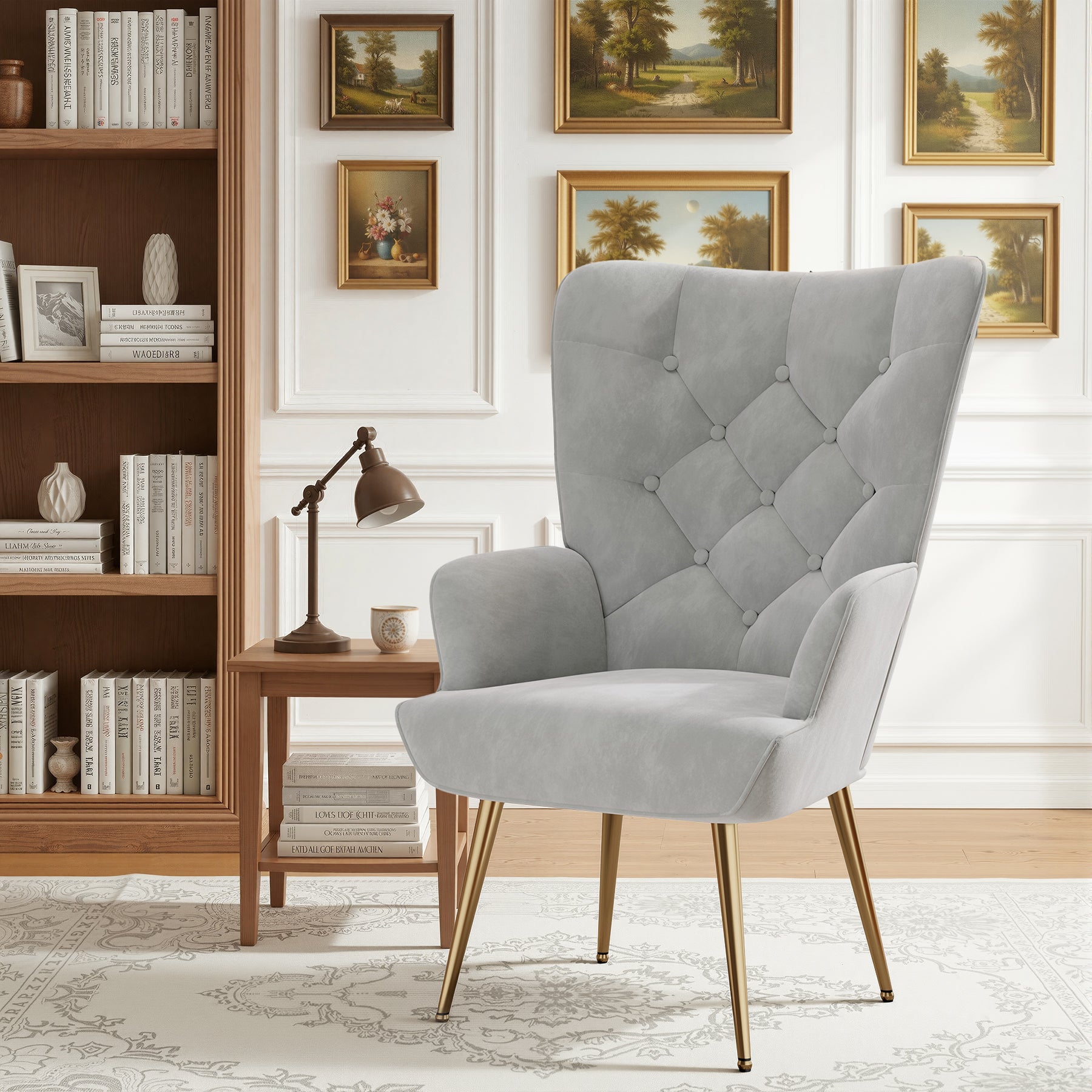 Daluvenix Adjustable Legs Accent Chair, Velvet/Leather Upholstery, High Wide Armrest & Thick Pad, 300LBS Weight Capacity Single Sofa
