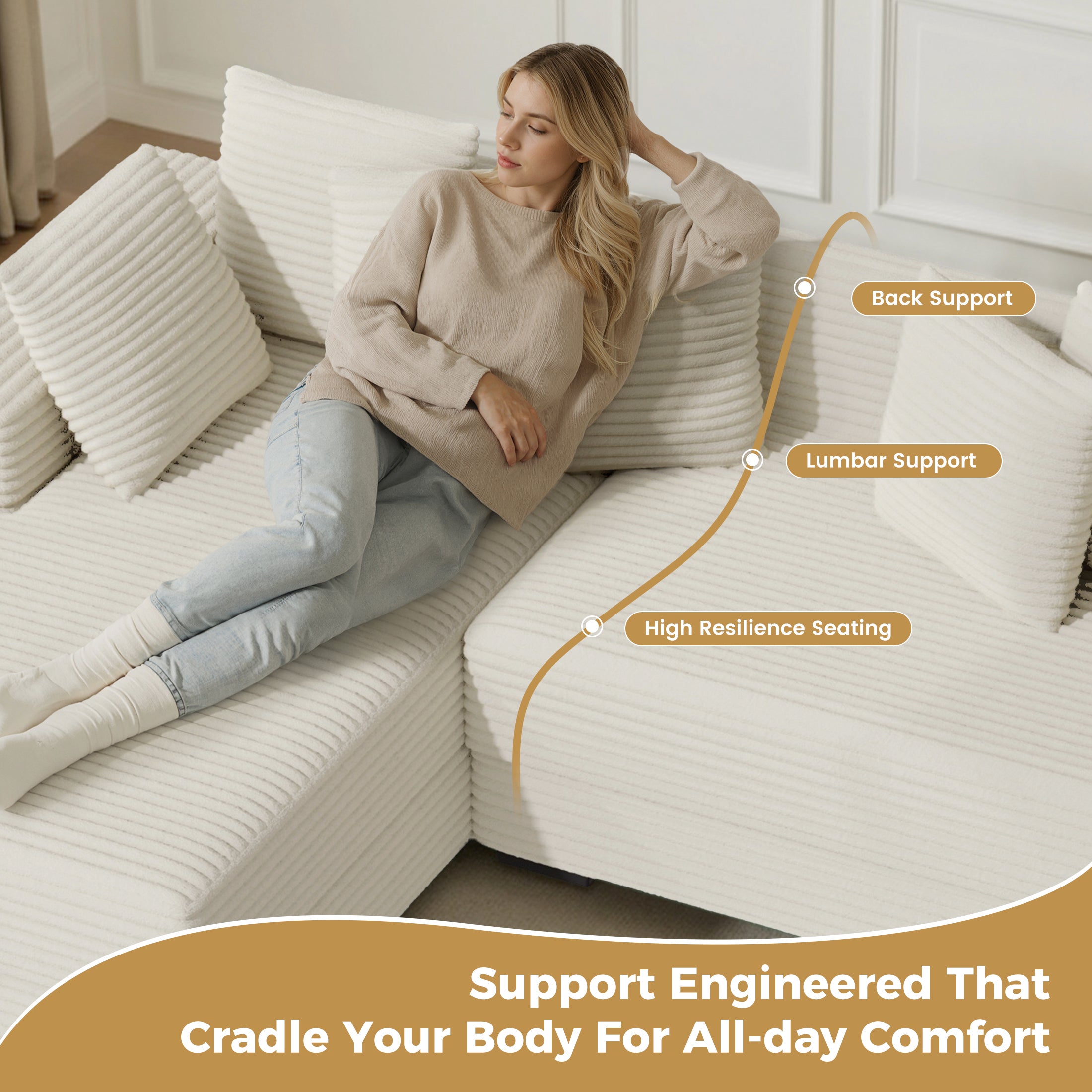 Daluvenix 111''Sectional Cloud Couches L-Shaped Oversized Loveseat Corduroy Couch