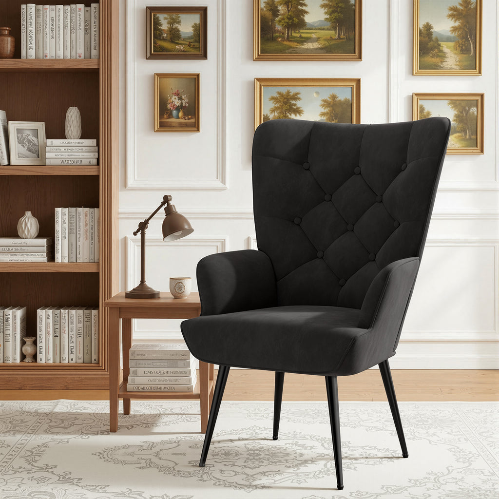 Daluvenix Adjustable Legs Accent Chair, Velvet/Leather Upholstery, High Wide Armrest & Thick Pad, 300LBS Weight Capacity Single Sofa