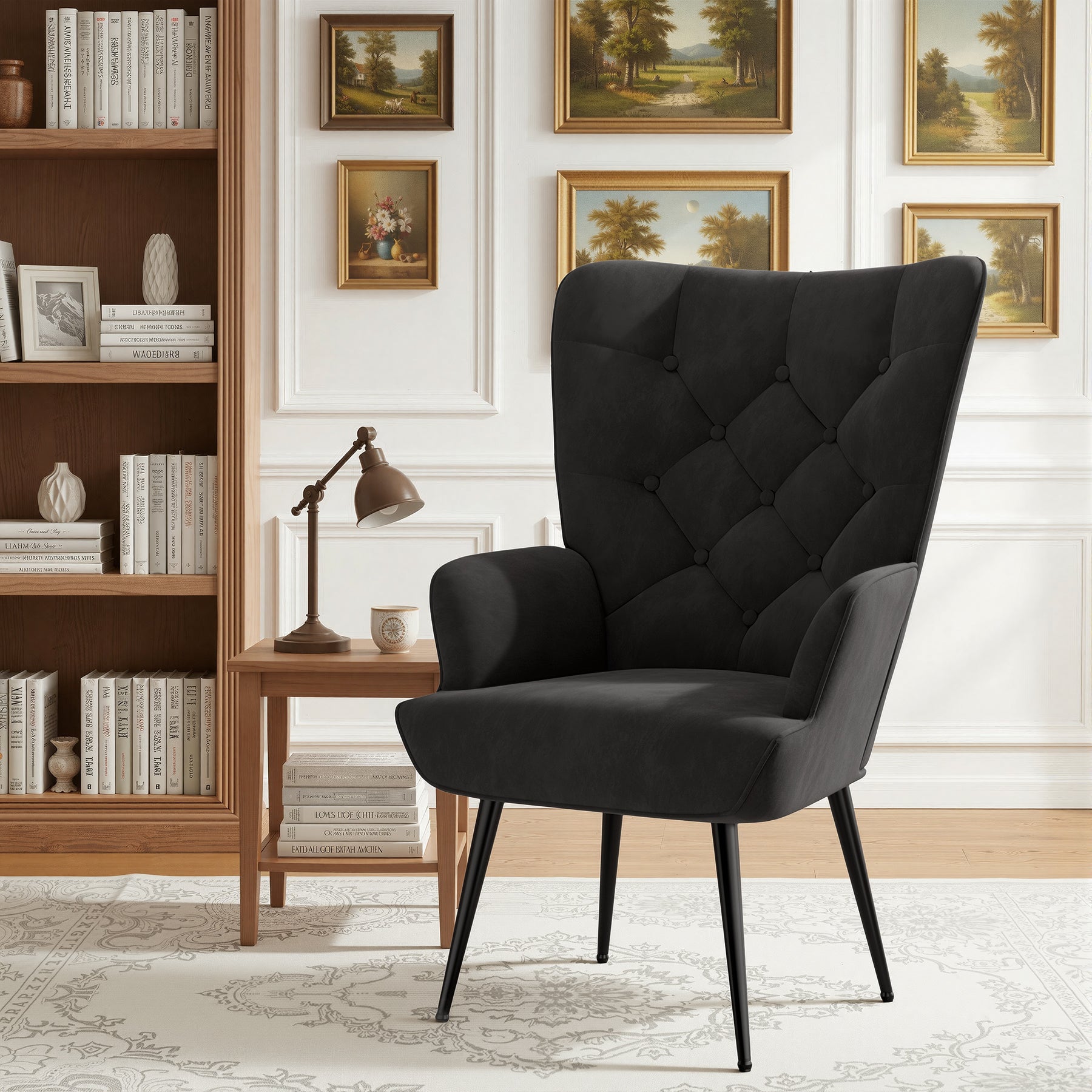Daluvenix Adjustable Legs Accent Chair, Velvet/Leather Upholstery, High Wide Armrest & Thick Pad, 300LBS Weight Capacity Single Sofa