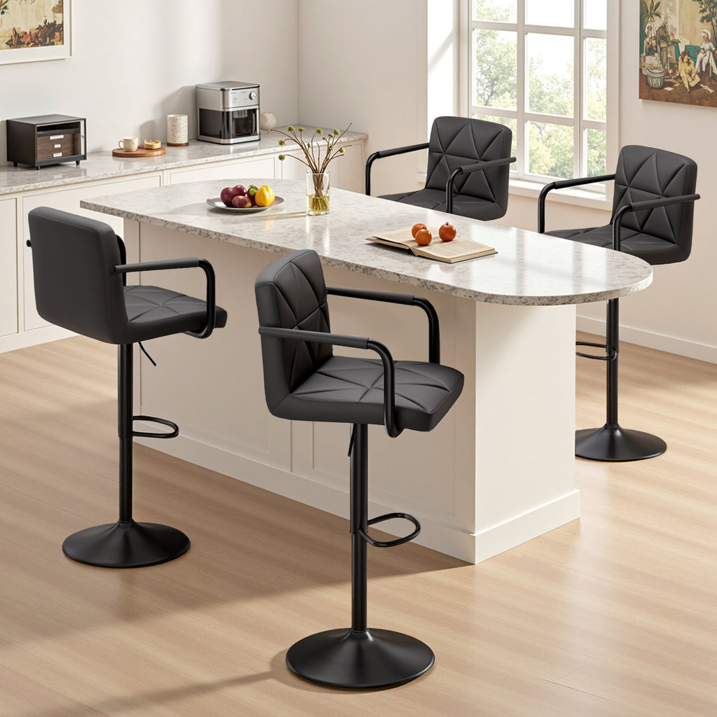 Daluvenix Bar Stools Set of 2 Black PU Leather Adjustable Swivel Barstools