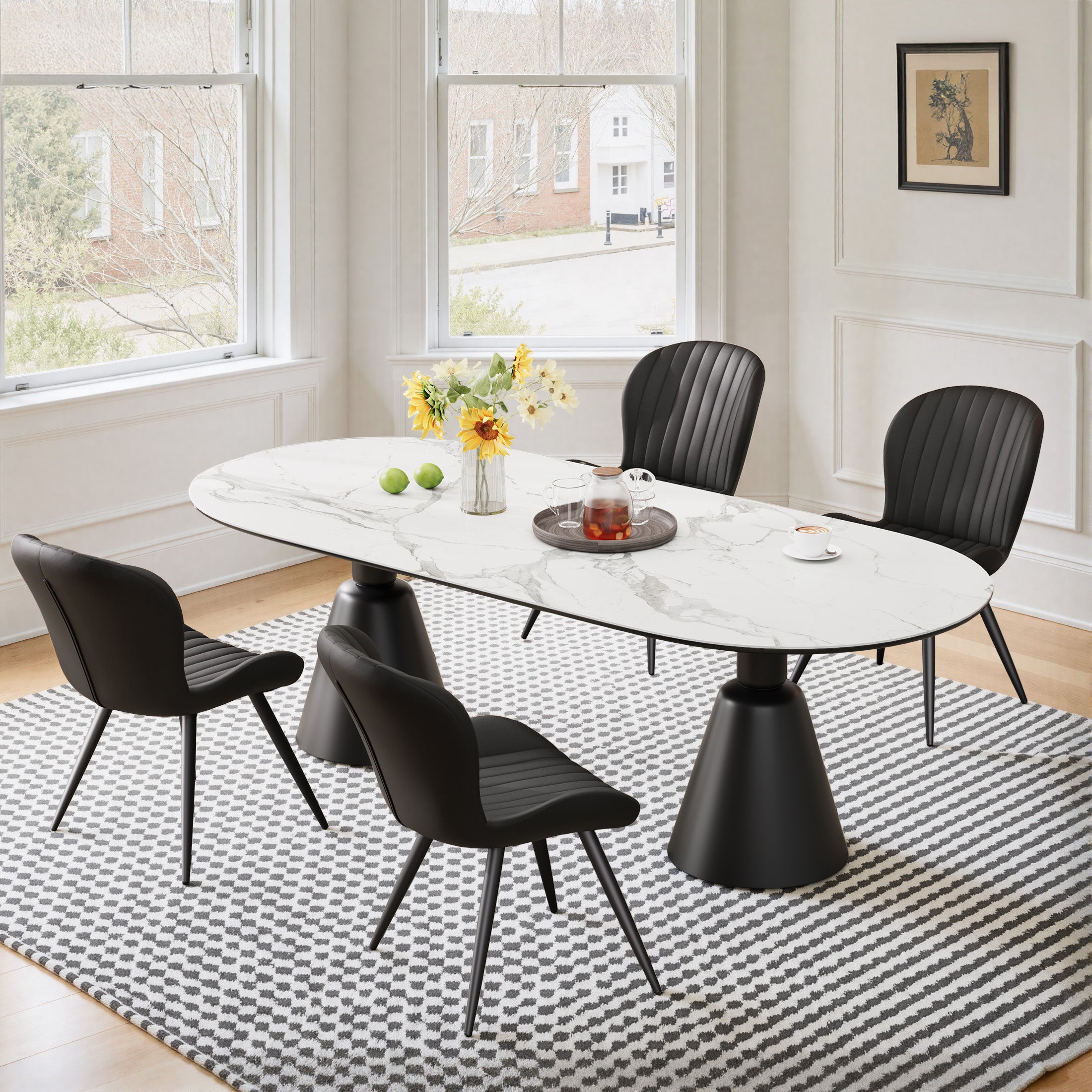 Daluvenix Modern Dining Chairs Set of 2/4 Upholstered Comfy Fabric Kitchen & Dining Room Chairs with Metal Legs & Thick Cushions for Living Room