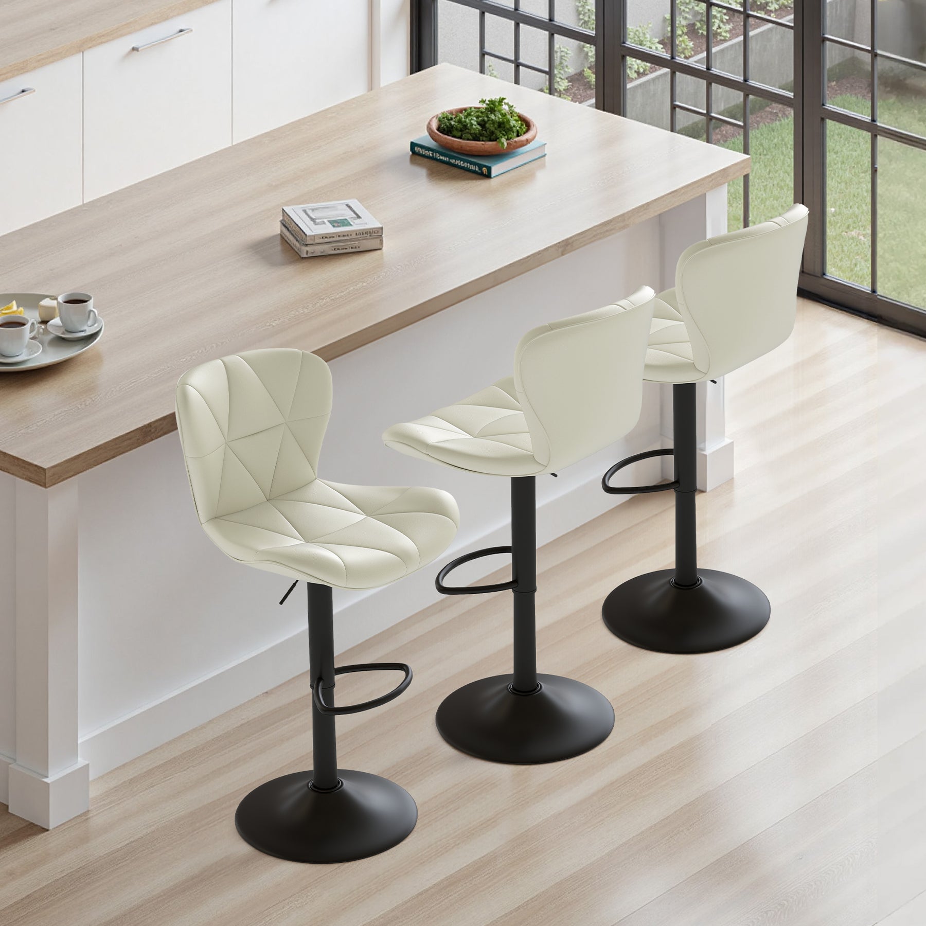 Daluvenix Modern Bar Stools Set of 1/2/3/4, Adjustable Swivel Counter Height Bar Chairs with Back, Faux Leather Upholstered for Kitchen Island