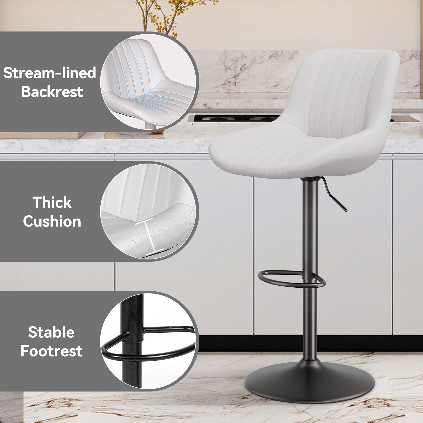 Daluvenix Adjustable Bar Stools Set of 1/2//3/4, Swivel Kitchen Bar Chairs with Back, Modern Tech Fabric Island Chairs for Home Kitchen