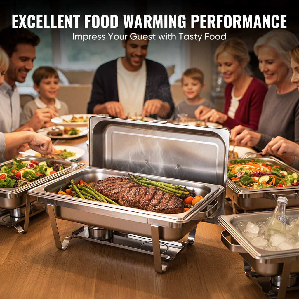 Daluvenix 4 Pack Chafing Dish Full Set 8QT Stainless Steel Rectangular Catering Chafer