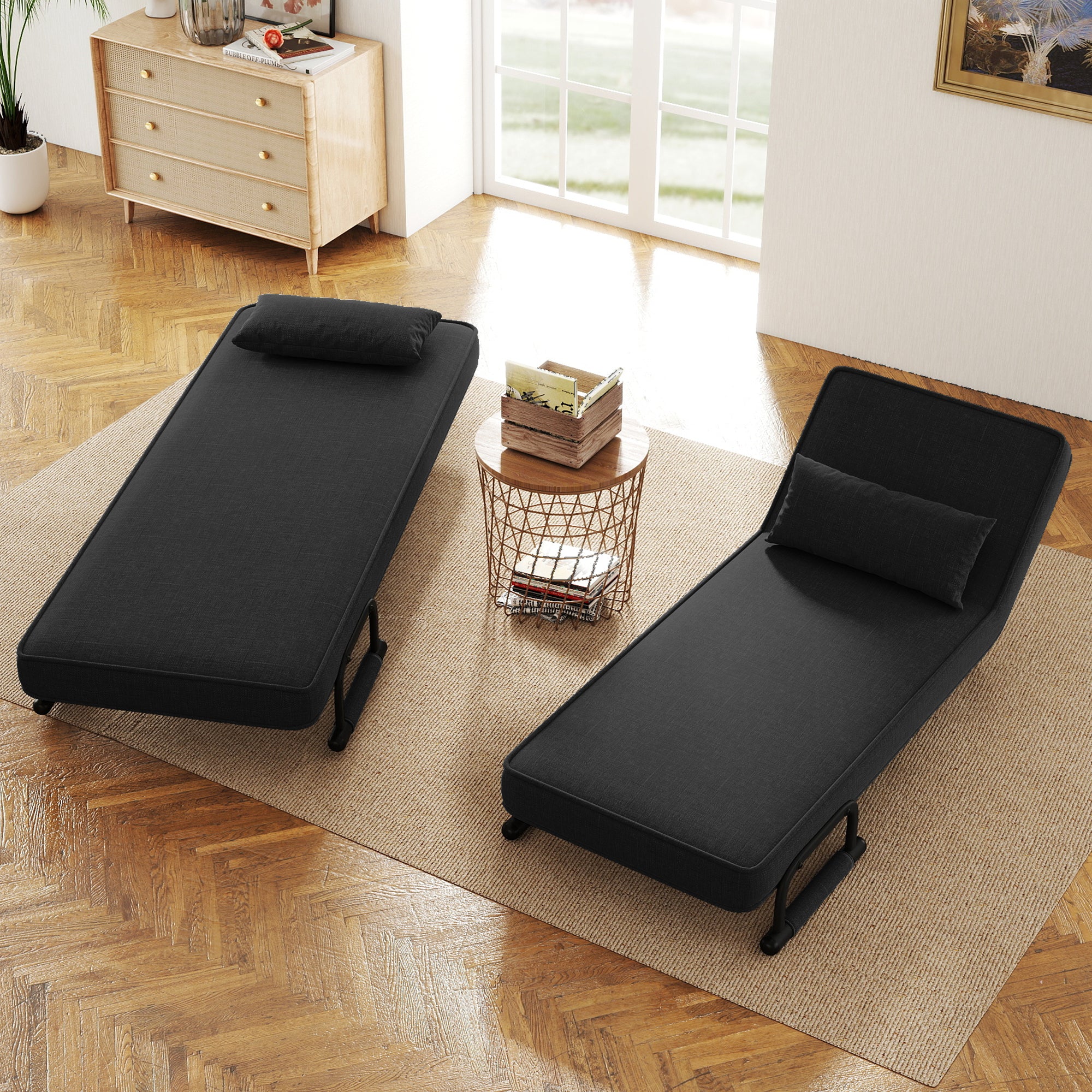 Daluvenix 4 in 1 Convertible Sofa Bed Sleeper Chair with a Pillow, 5 Position Modern Single Person Chaise Lounge Couch , Linen Folding Bed for Living Room Office
