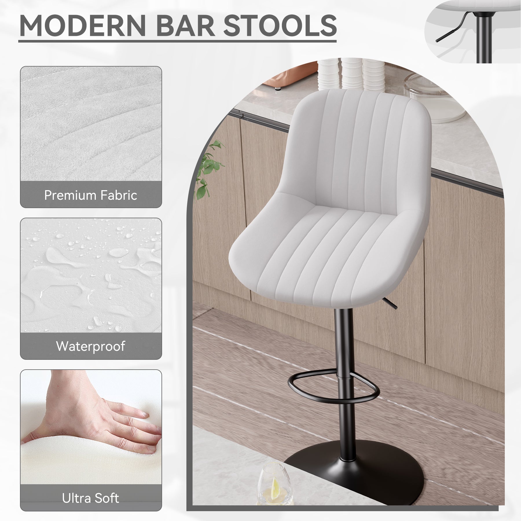 Daluvenix Adjustable Bar Stools Set of 1/2//3/4, Swivel Kitchen Bar Chairs with Back, Modern Tech Fabric Island Chairs for Home Kitchen