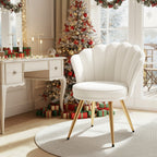 Daluvenix Velvet Accent Chair with Gold Metal Legs, Shell Design Vanity Makeup Chair for Living room, Modern Upholstered Guest Chair