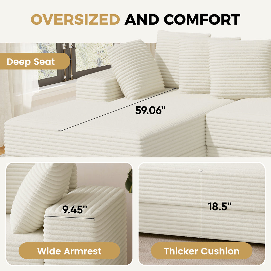Daluvenix 111''Sectional Cloud Couches L-Shaped Oversized Loveseat Corduroy Couch