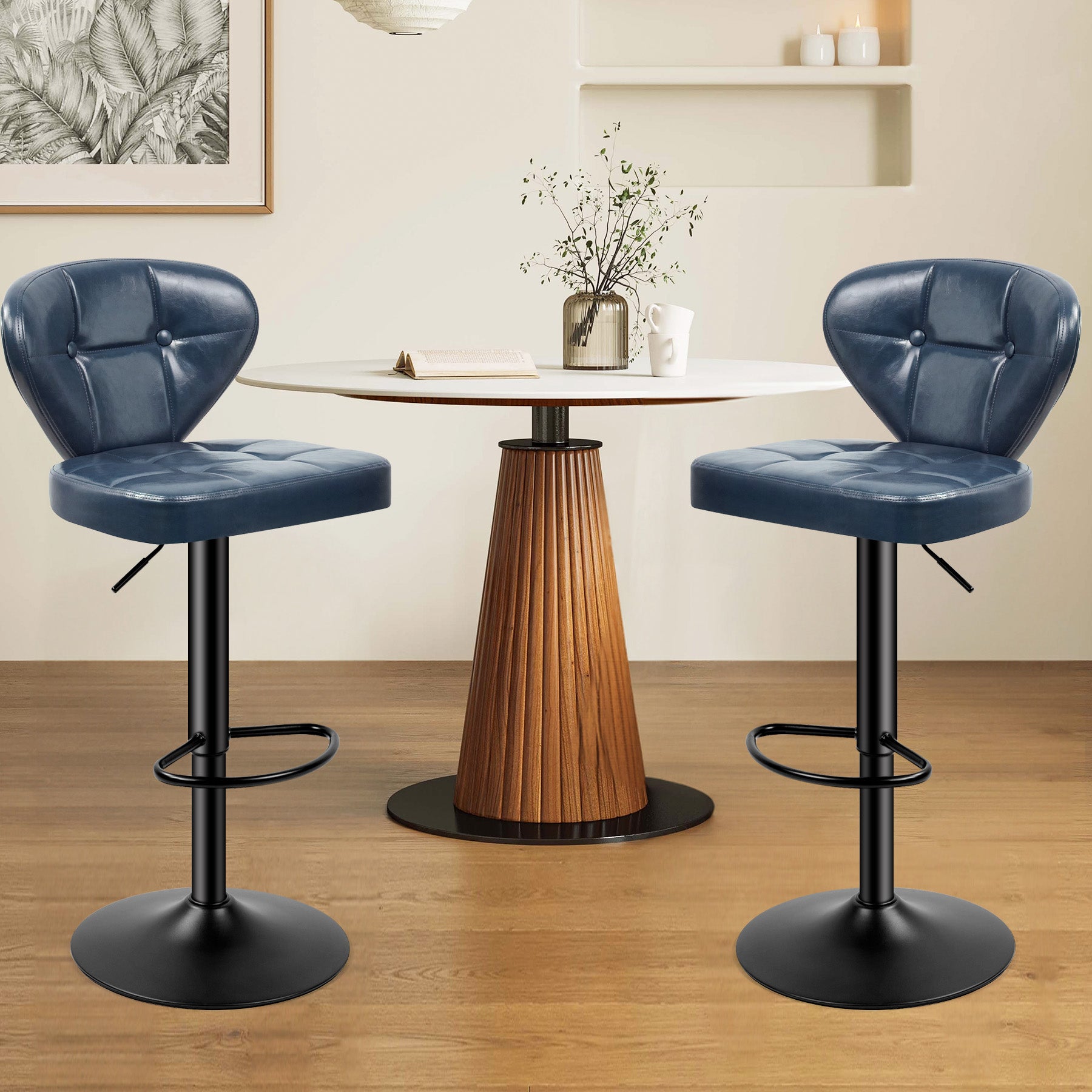 Daluvenix Adjustable Swivel Bar Stools Set of 2 with Backrest, Mid-Century PU Leather Upholstered Bar Chairs for Kitchen Island, 21.65"-31.5" Seat Height