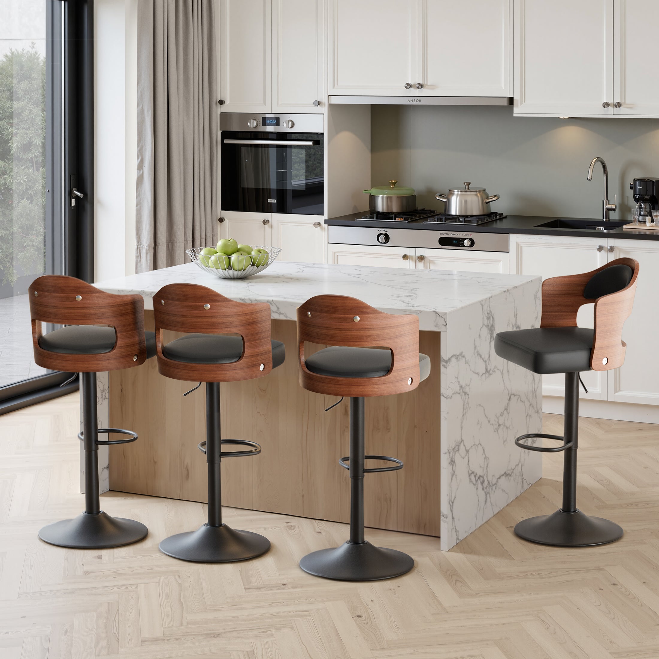 Daluvenix Swivel Bar Stools Set of 2/4, Wooden Kitchen Bar Chairs with Back, PU Leather Counter Height Barstools for Kitchen Island