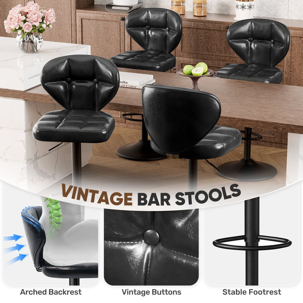 Daluvenix Adjustable Swivel Bar Stools Set of 2 with Backrest, Mid-Century PU Leather Upholstered Bar Chairs for Kitchen Island, 21.65"-31.5" Seat Height