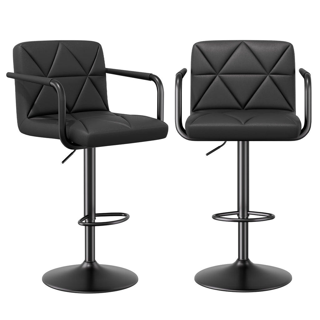 Daluvenix Bar Stools Set of 2 Black PU Leather Adjustable Swivel Barstools