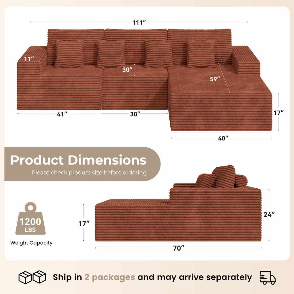 Daluvenix 111” Modular Sectional Sofa Cloud Sectional Couch with L-Shape Chaise