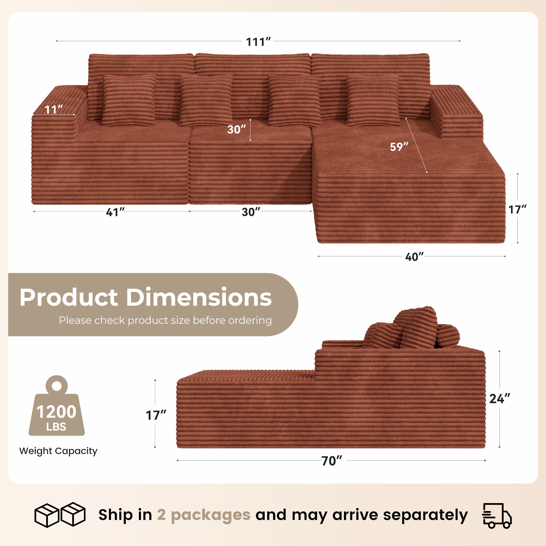 Daluvenix 111” Modular Sectional Sofa Cloud Sectional Couch with L-Shape Chaise