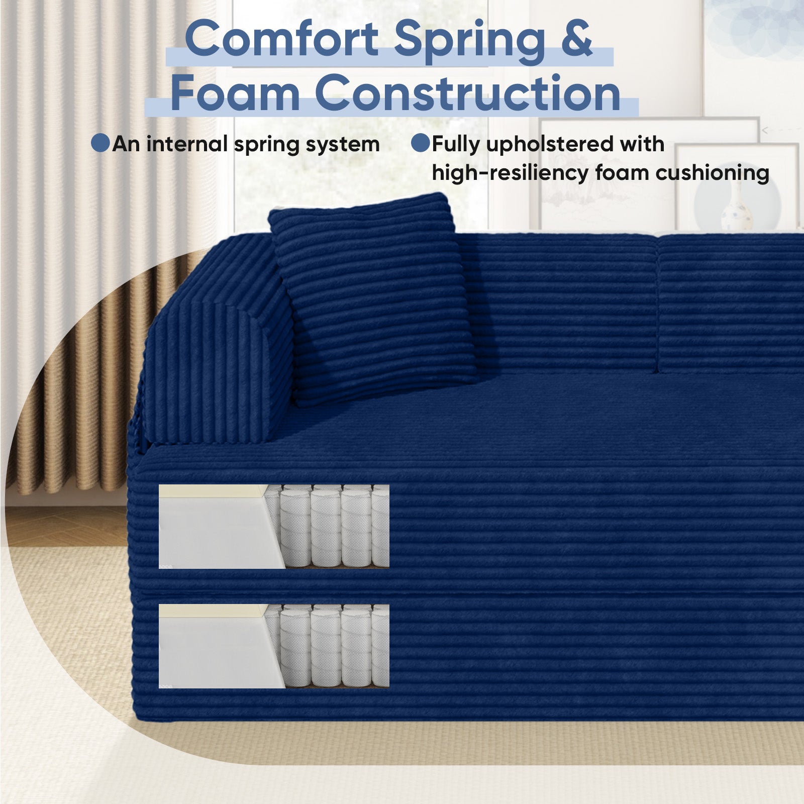 Daluvenix 4-in-1 Folding Convertible Sofa Bed 81 Inch Oversized Corduroy Upholstered Boneless Couch Loveseat Sleeper with Pull Out Bed